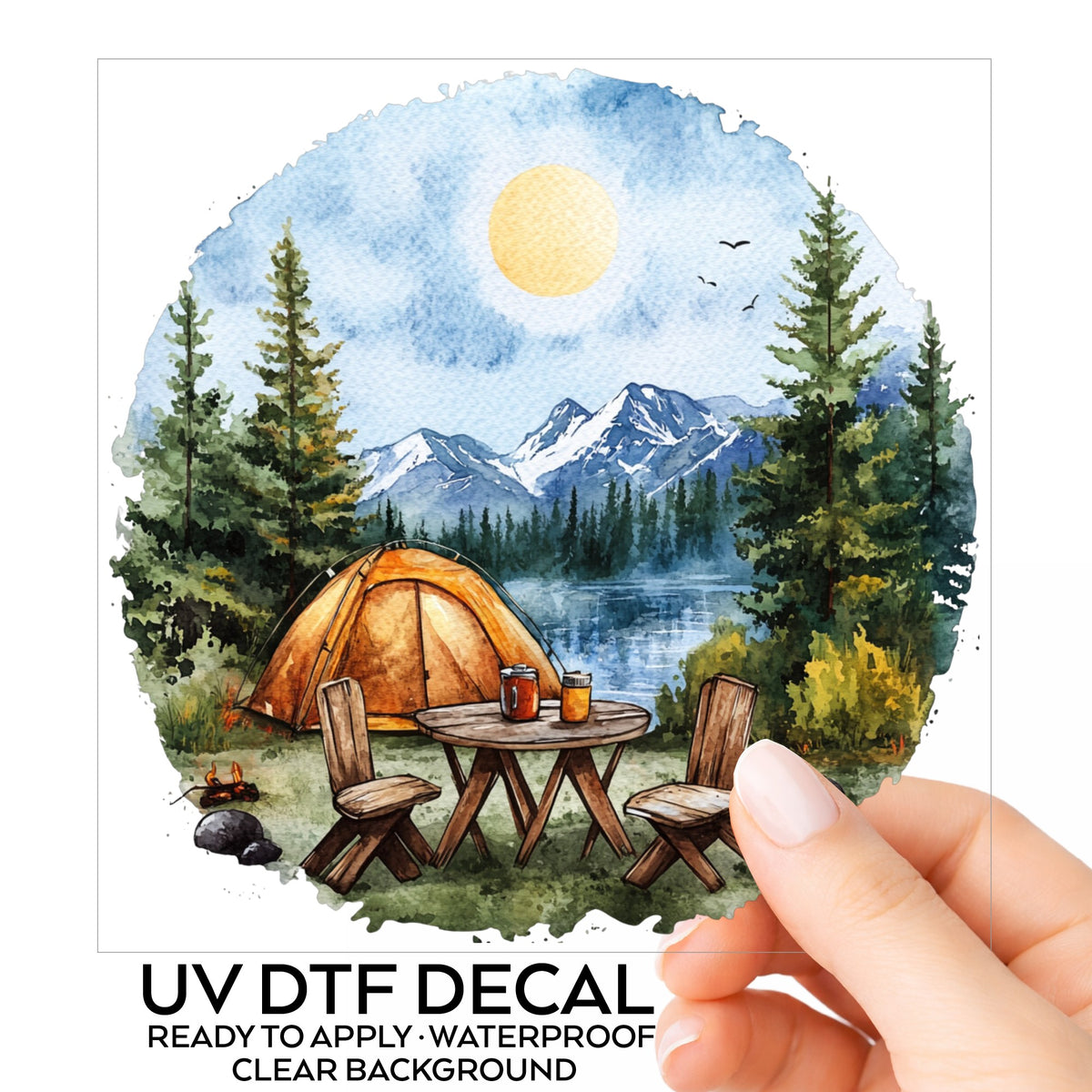 Lakeside Camp Scene UV DTF sticker