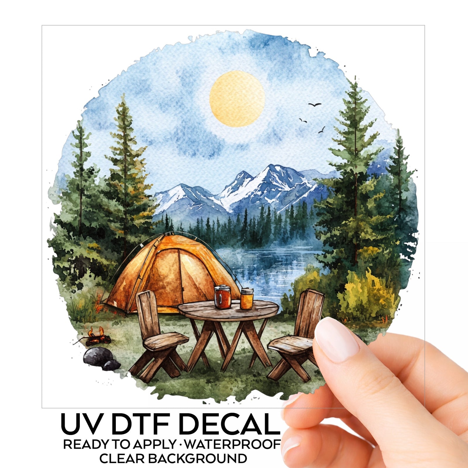 Lakeside Camp Scene UV DTF sticker