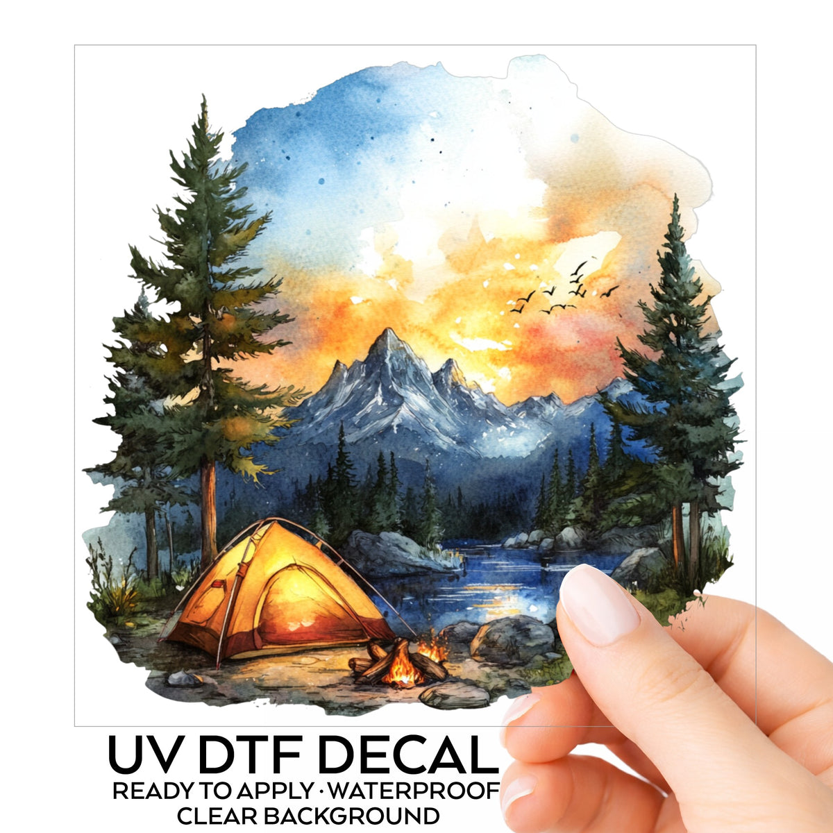 Sunset Mountain Campfire UV DTF sticker