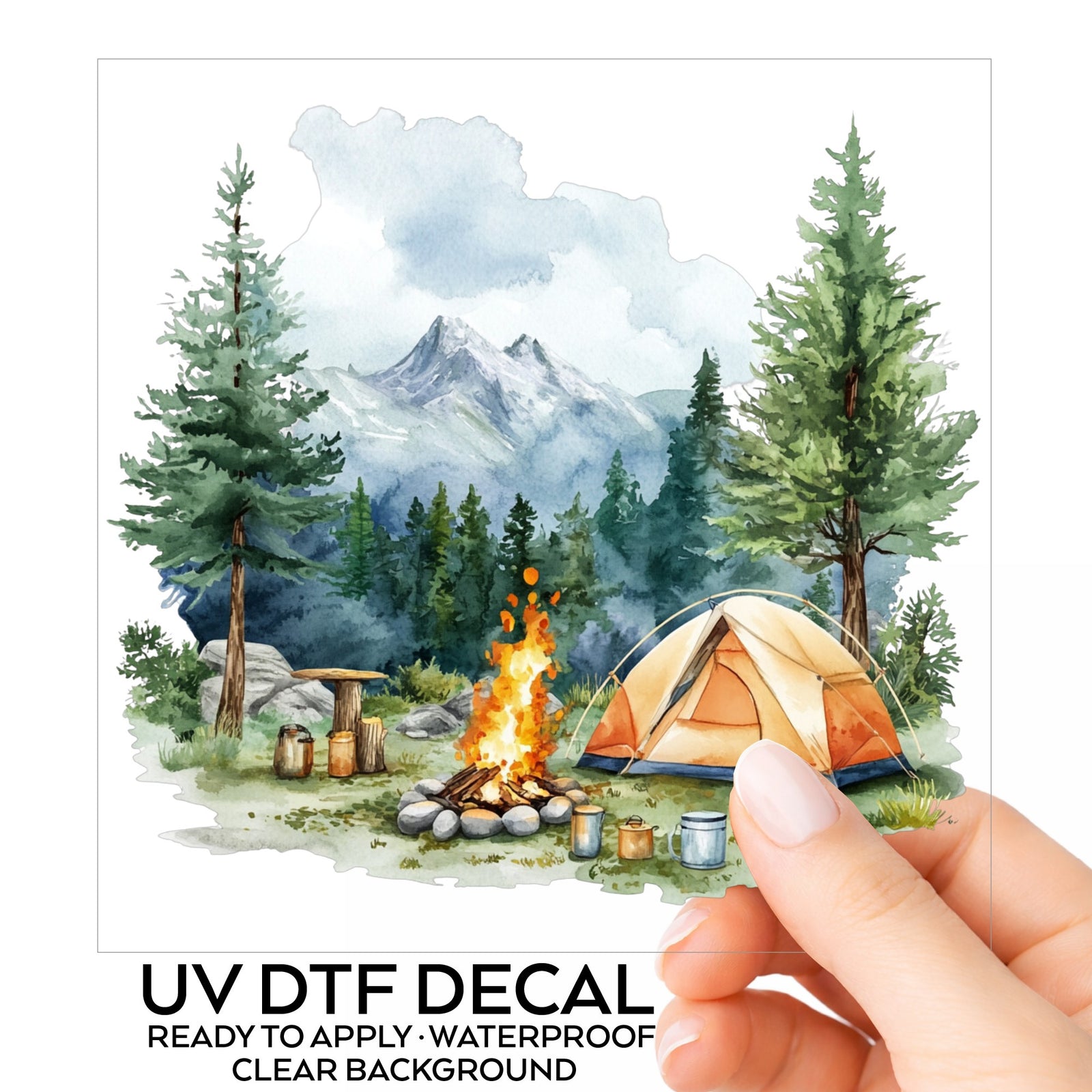 Campfire And Tent With Mugs UV DTF sticker
