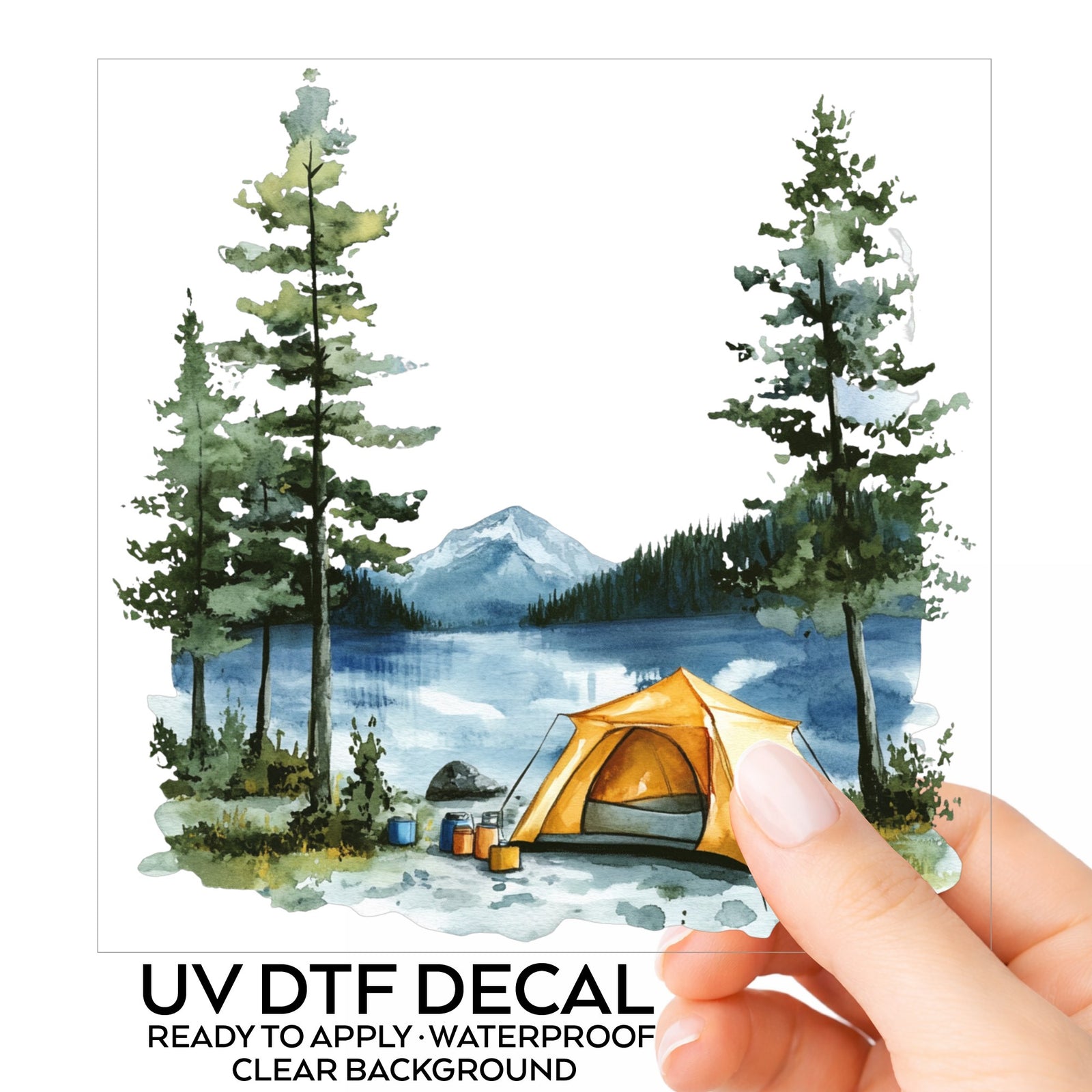 Yellow Tent By Lake UV DTF sticker