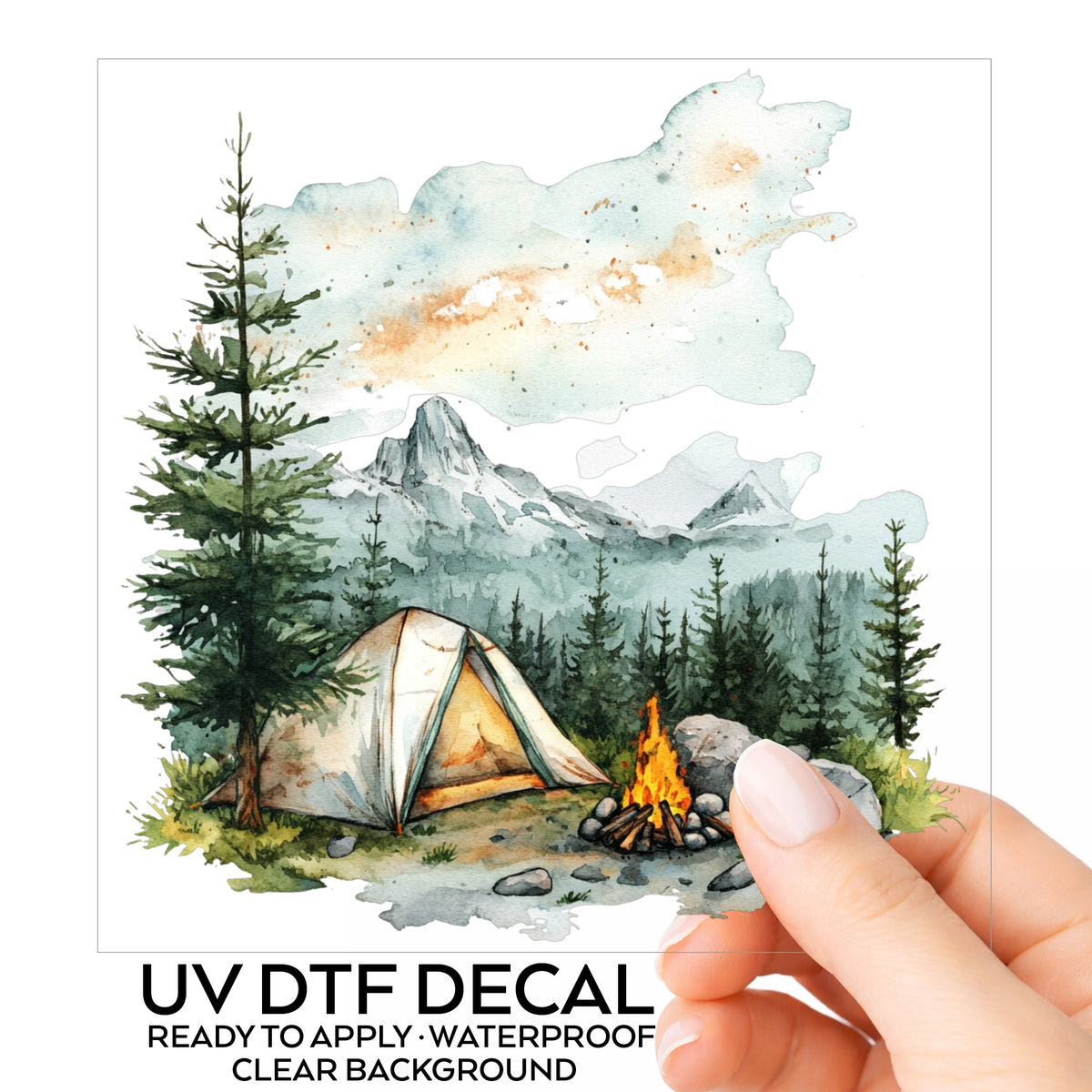 Misty Mountain Campsite UV DTF sticker