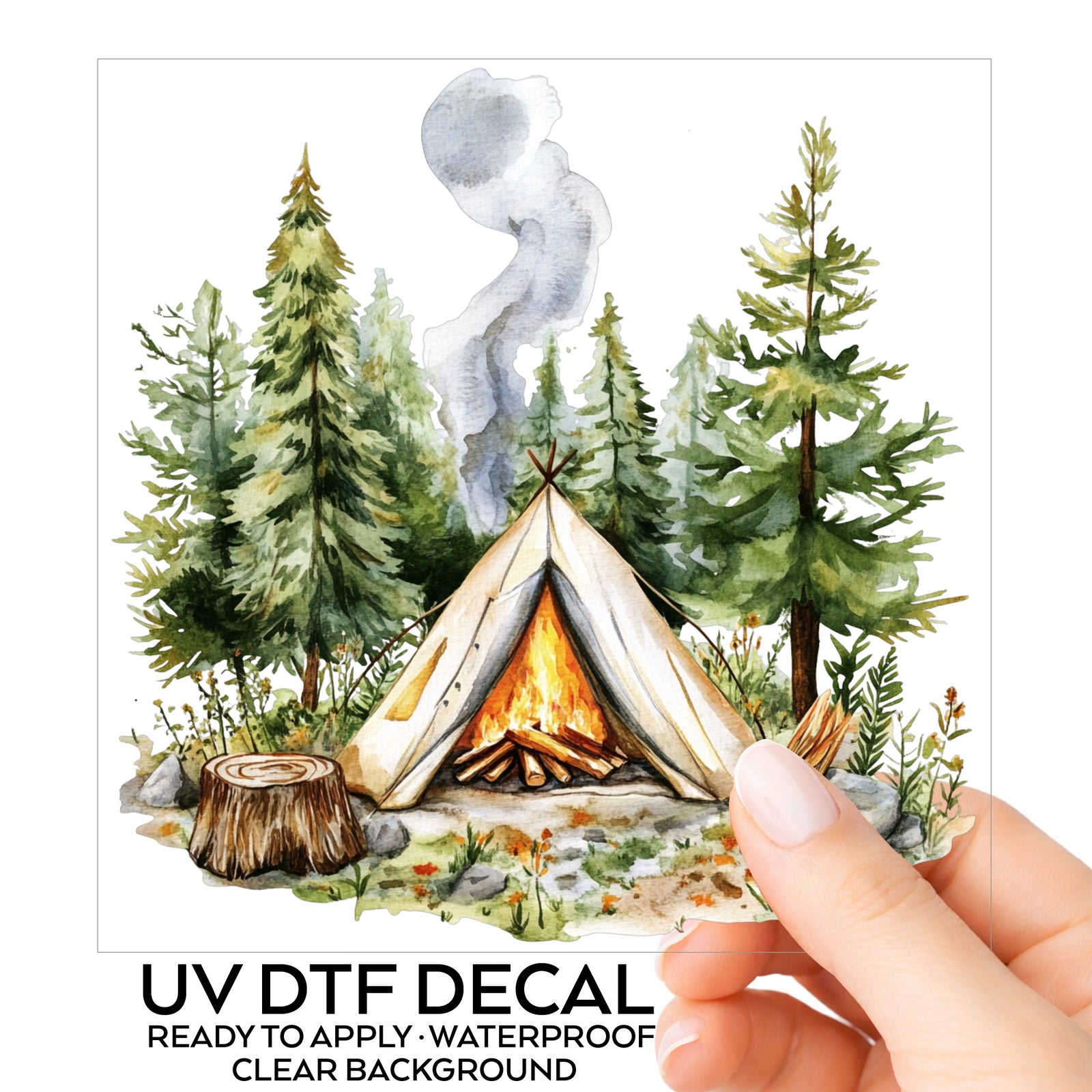 Canvas Teepee With Campfire UV DTF sticker