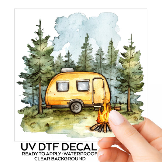 Yellow Camper Trailer UV DTF sticker