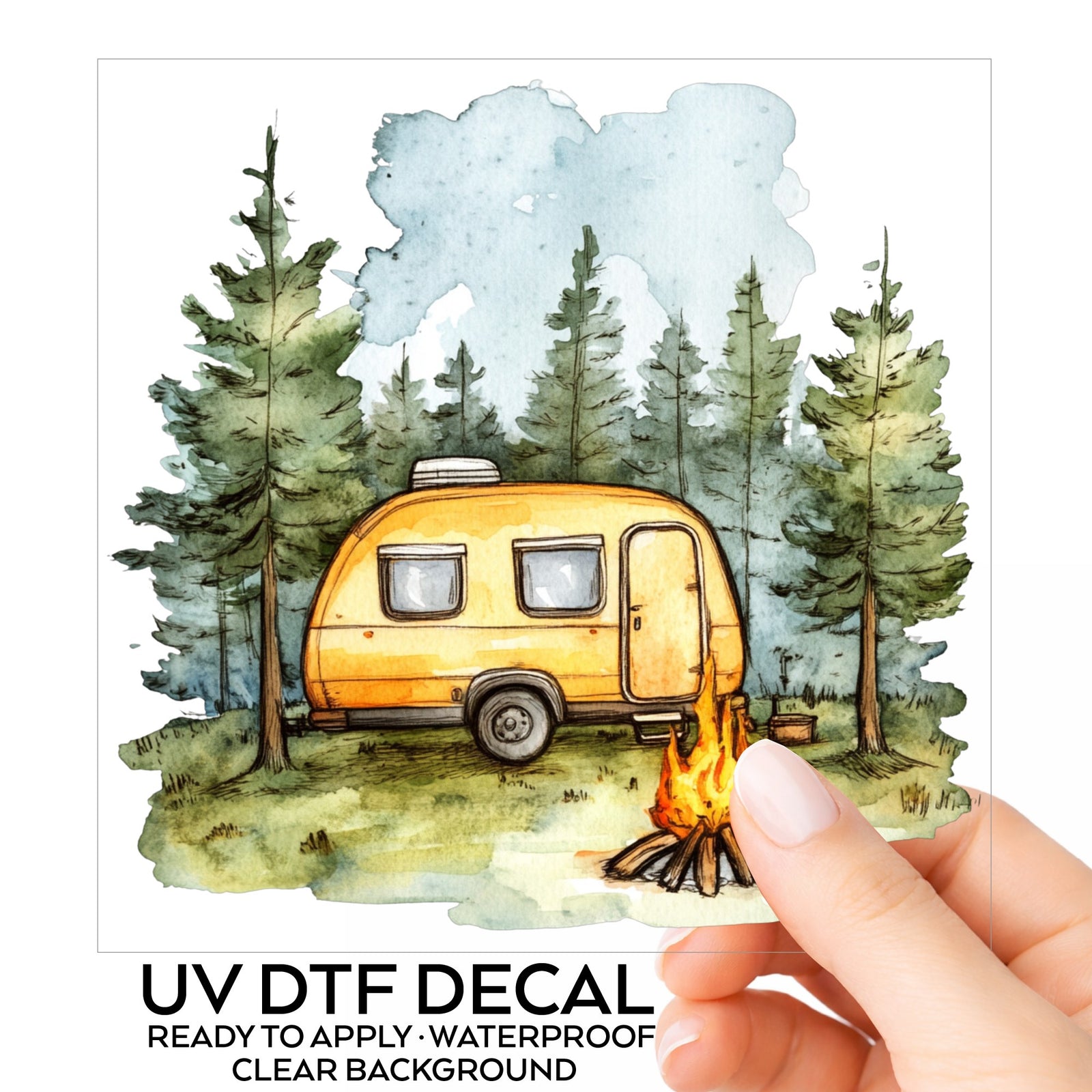 Yellow Camper Trailer UV DTF sticker