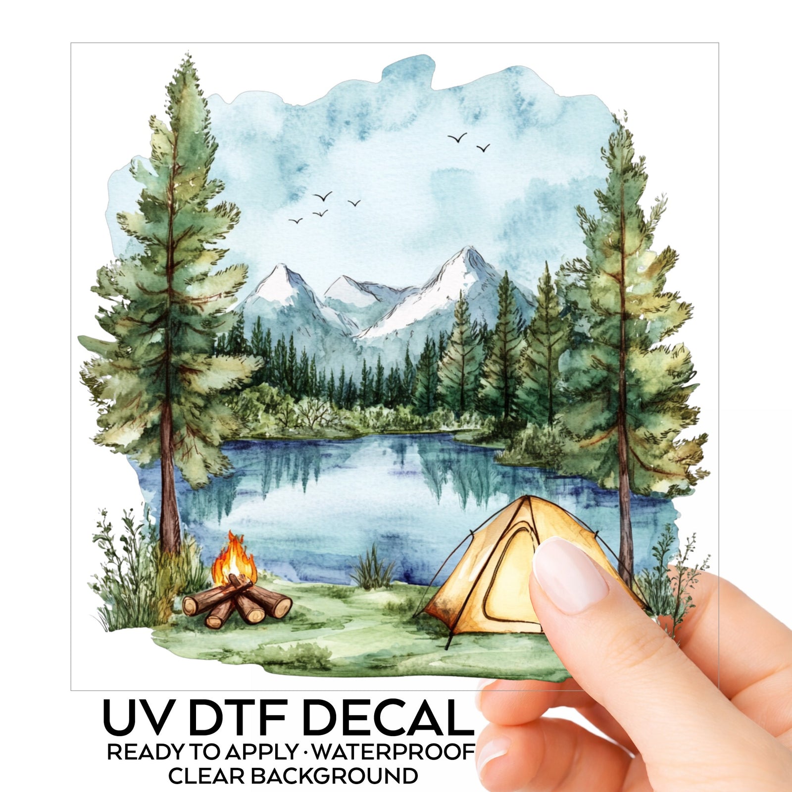 Lake Campfire And Tent UV DTF sticker