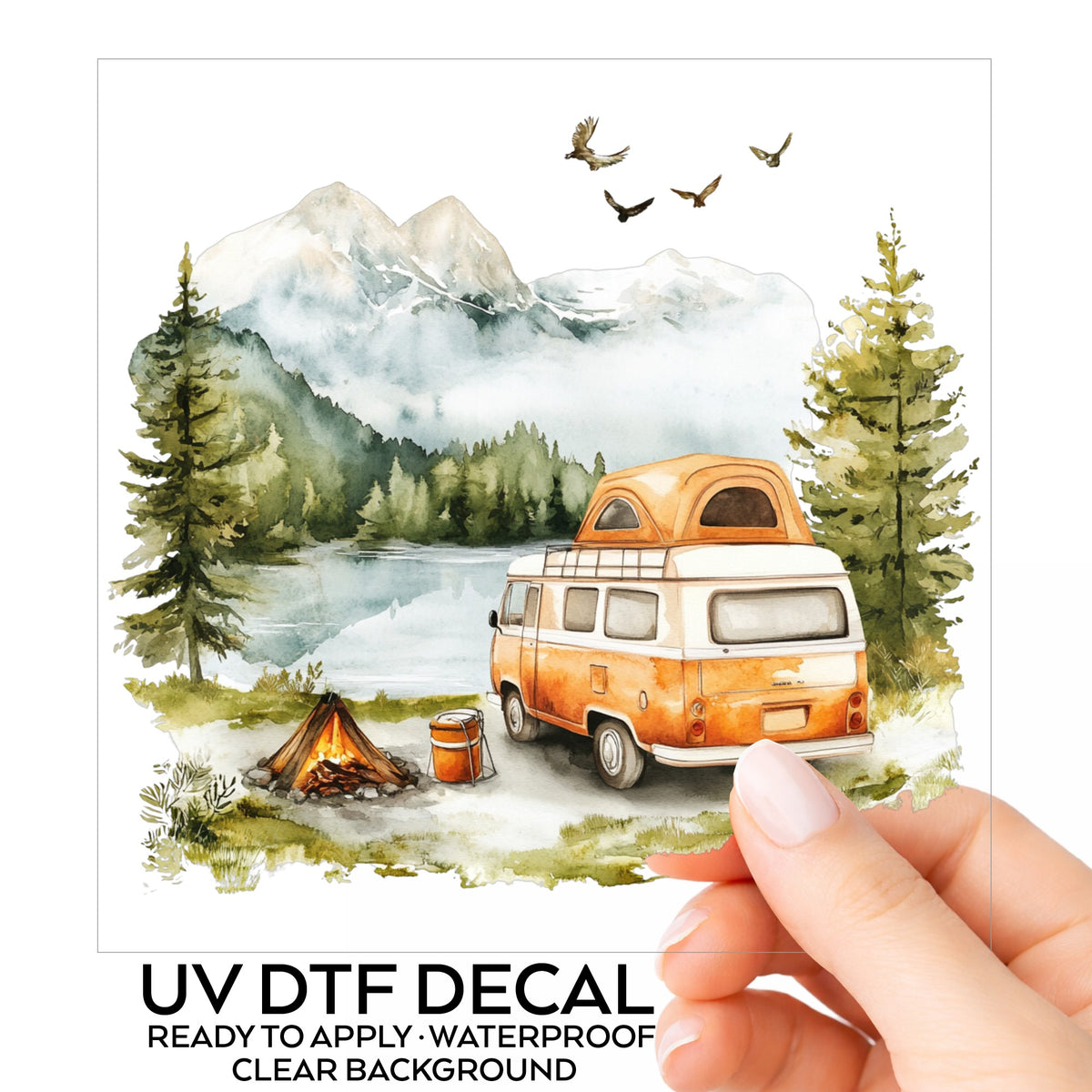 Orange Camper Van UV DTF sticker