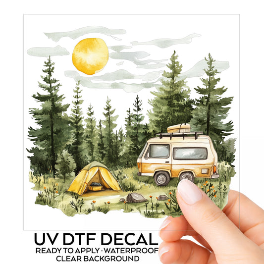 Camper Van And Tent UV DTF sticker