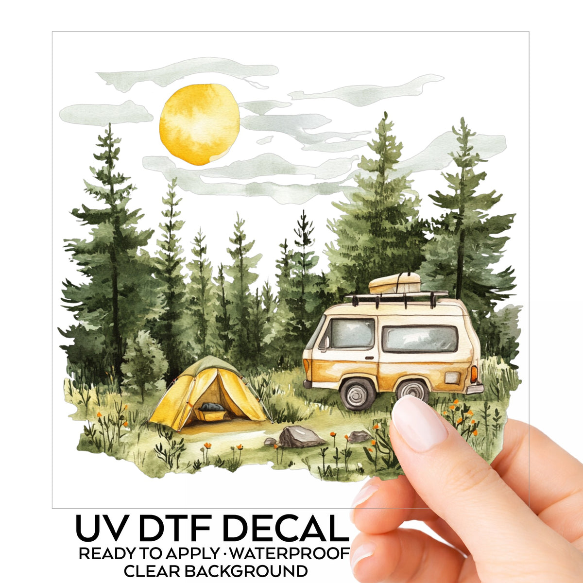 Camper Van And Tent UV DTF sticker