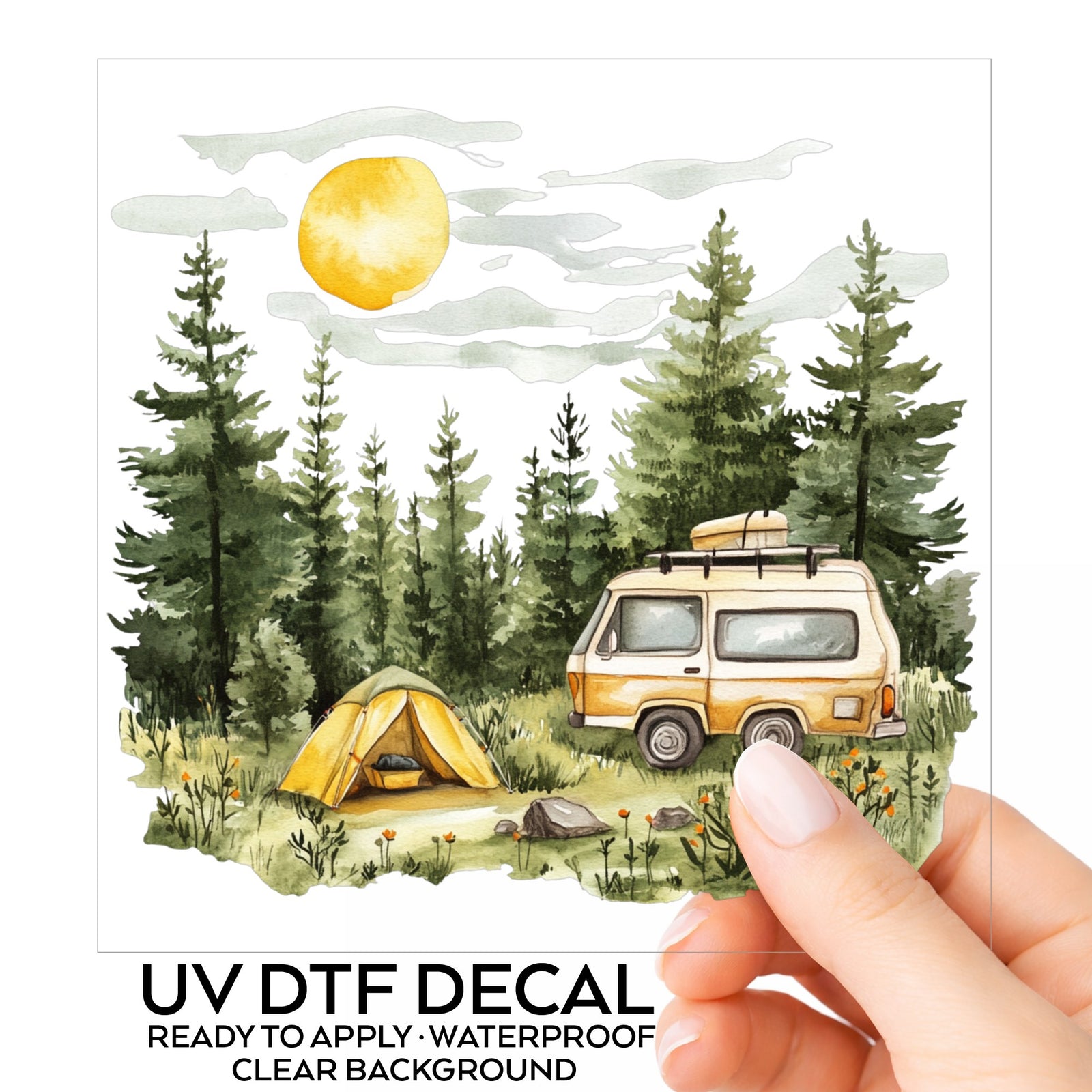 Camper Van And Tent UV DTF sticker