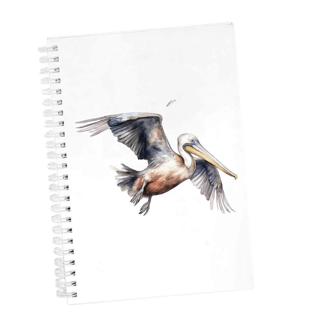 Gliding Gray Pelican UV DTF sticker applied to a white journal