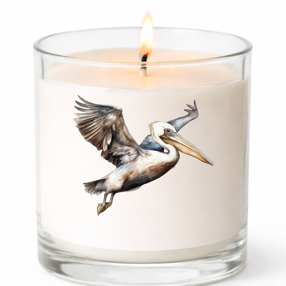Landing Pelican UV DTF sticker applied to a candle jar