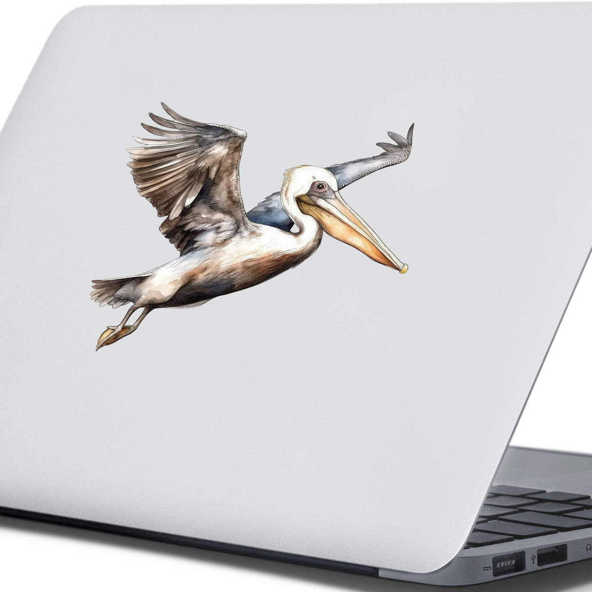 Landing Pelican UV DTF sticker applied to a laptop