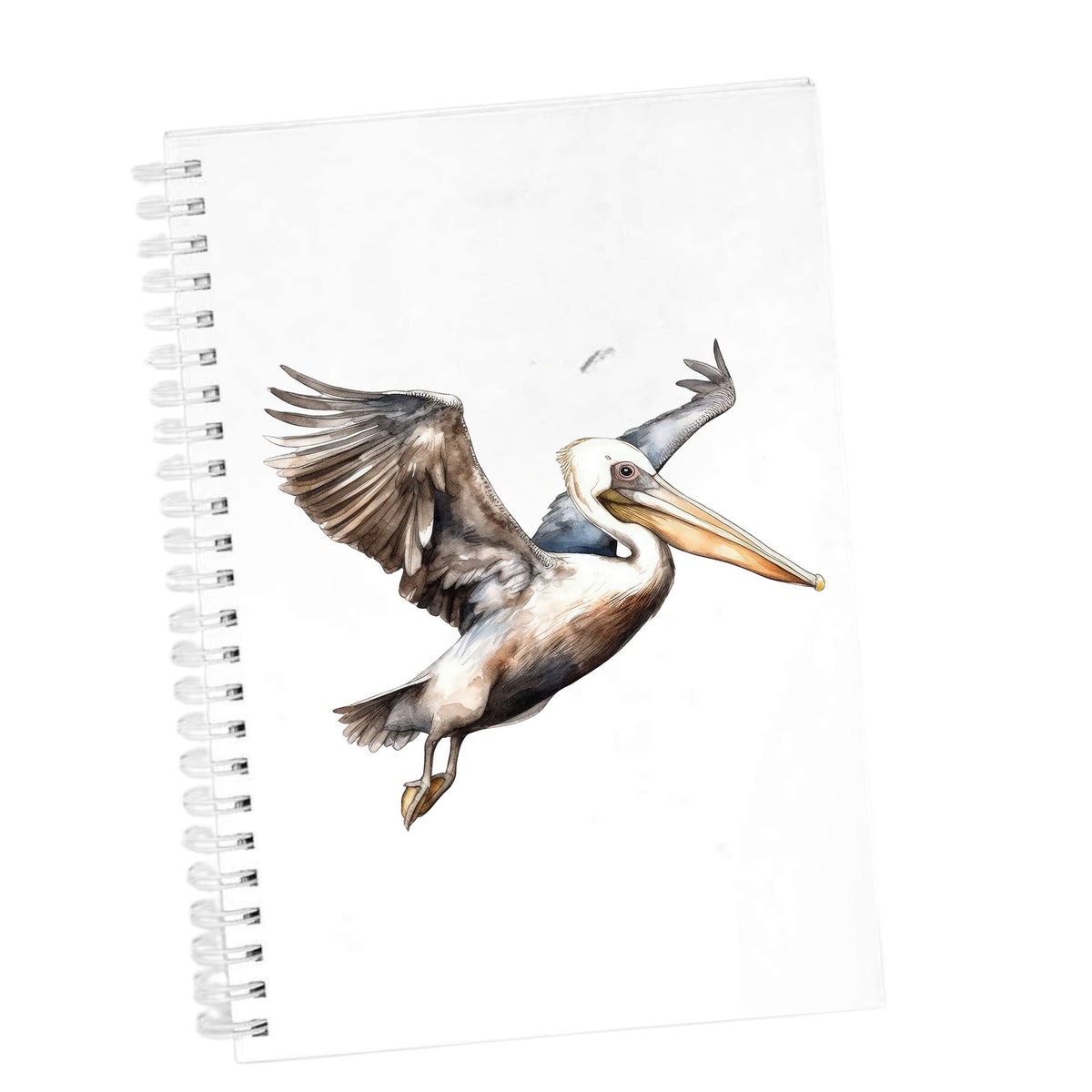 Landing Pelican UV DTF sticker applied to a white journal