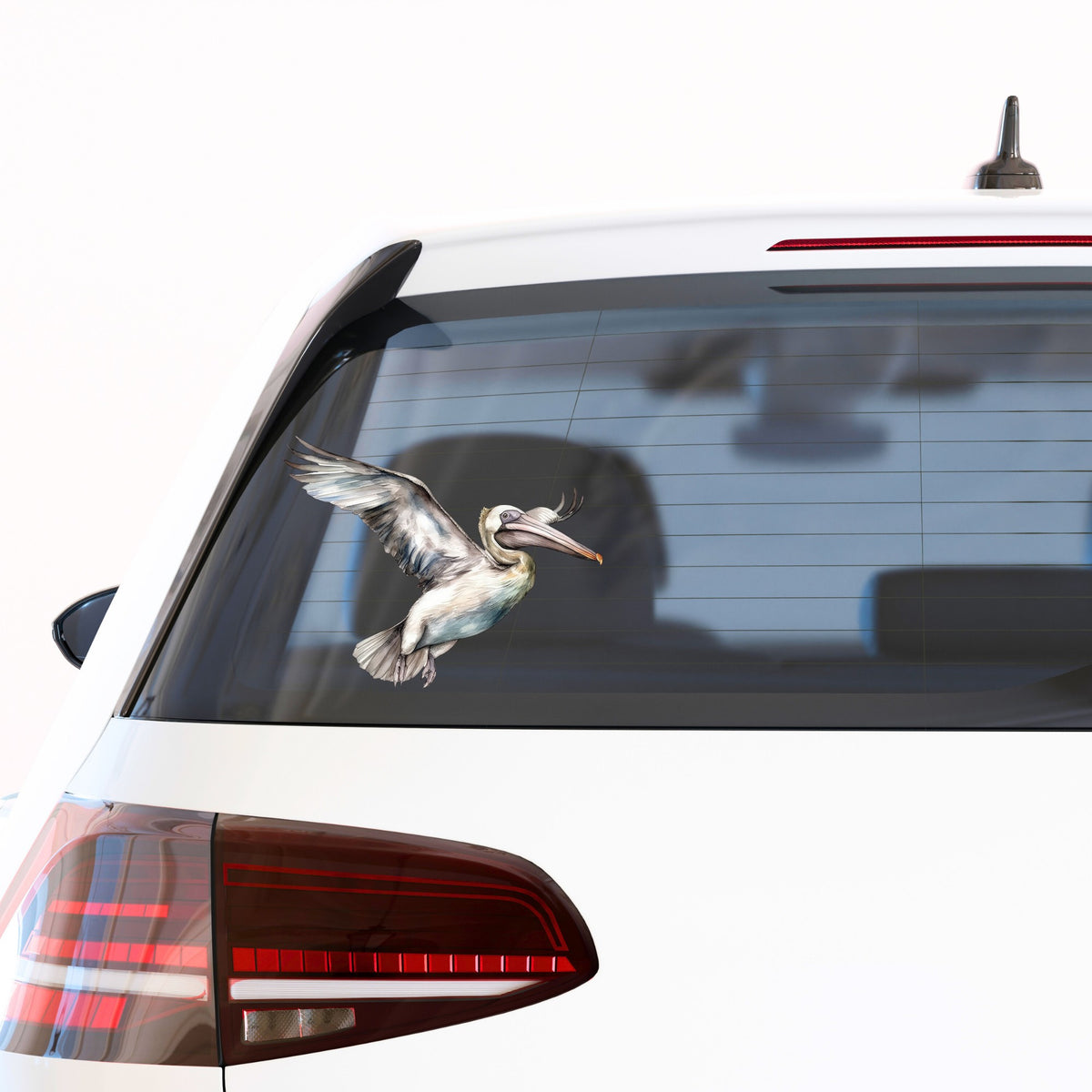 Pale Blue Pelican UV DTF sticker applied to a car window
