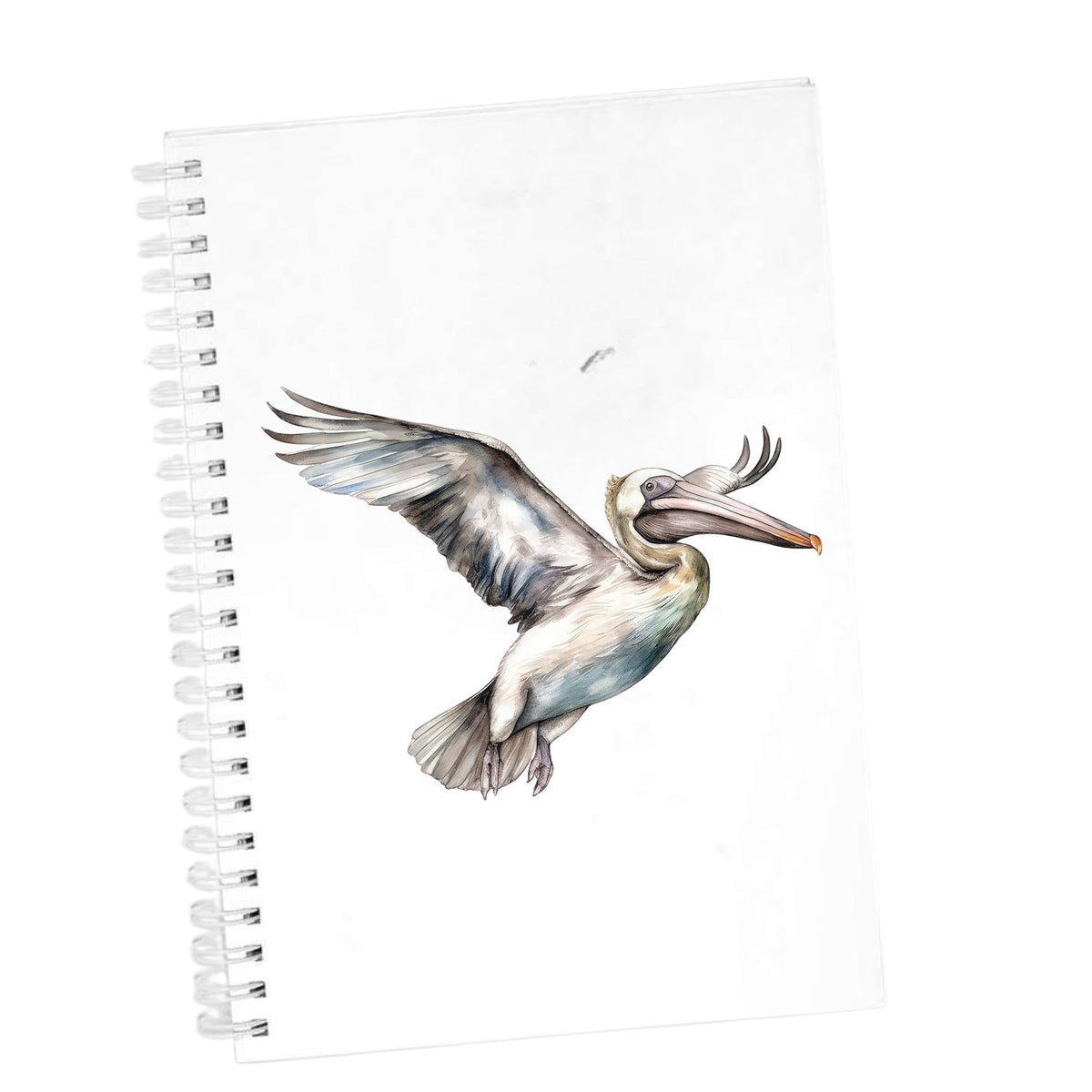 Pale Blue Pelican UV DTF sticker applied to a white journal
