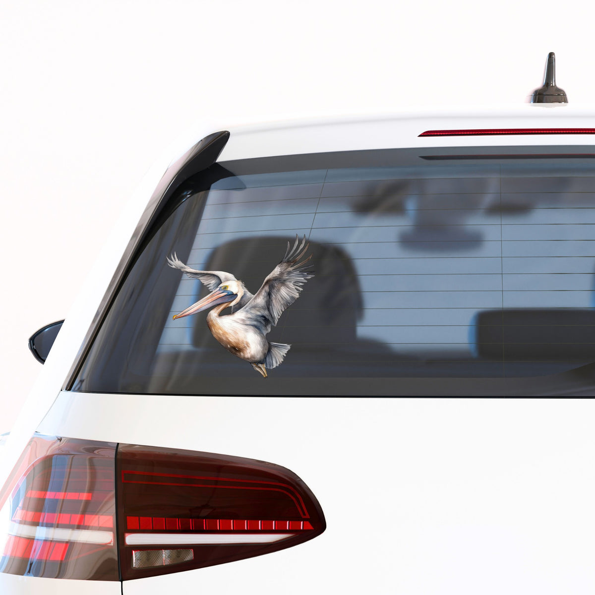 Soaring Pelican UV DTF sticker applied to a car window