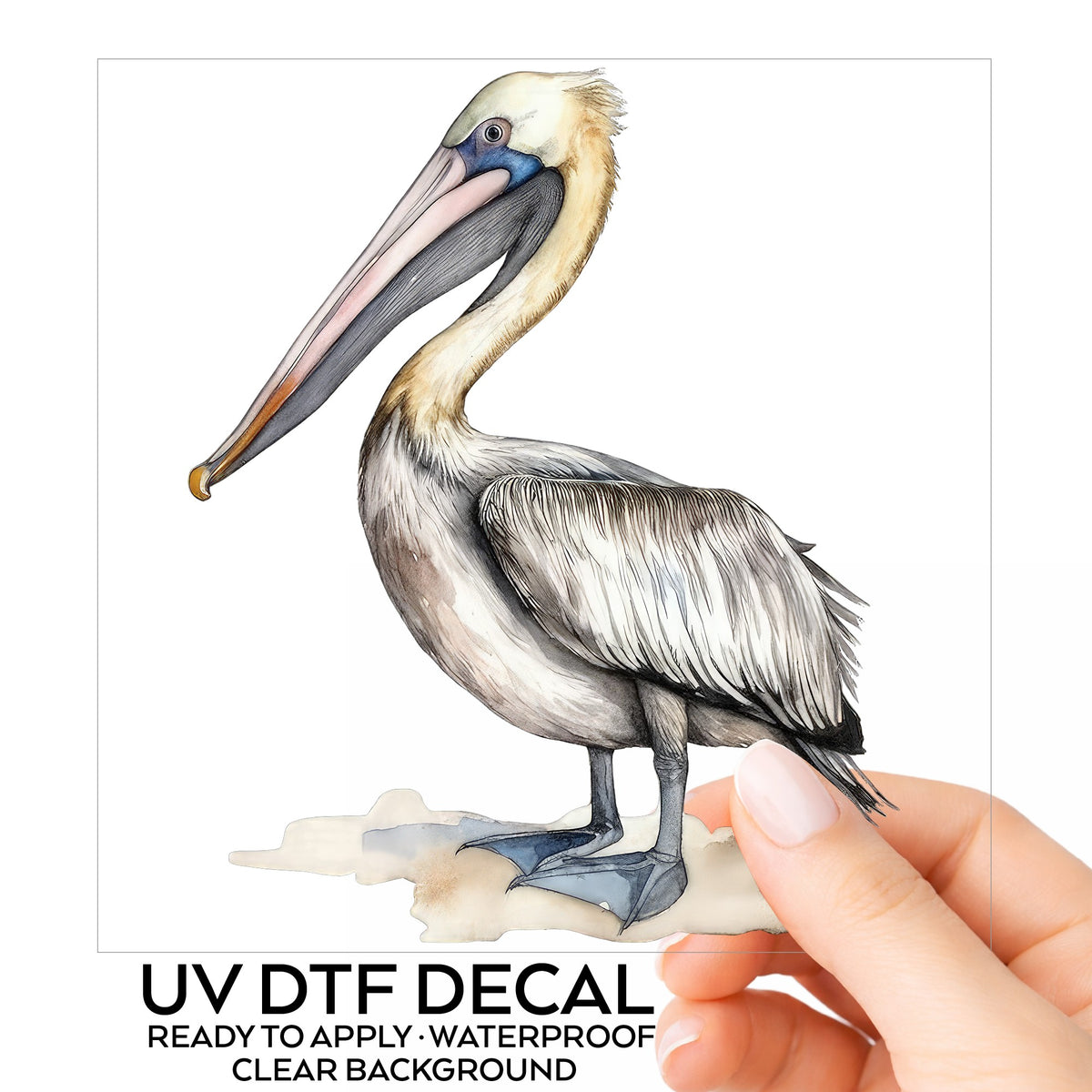 Pelican On Sand UV DTF sticker
