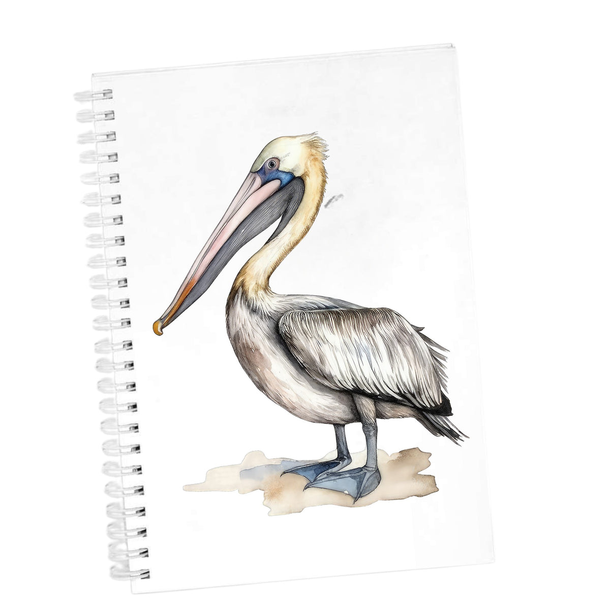 Pelican On Sand UV DTF sticker applied to a white journal