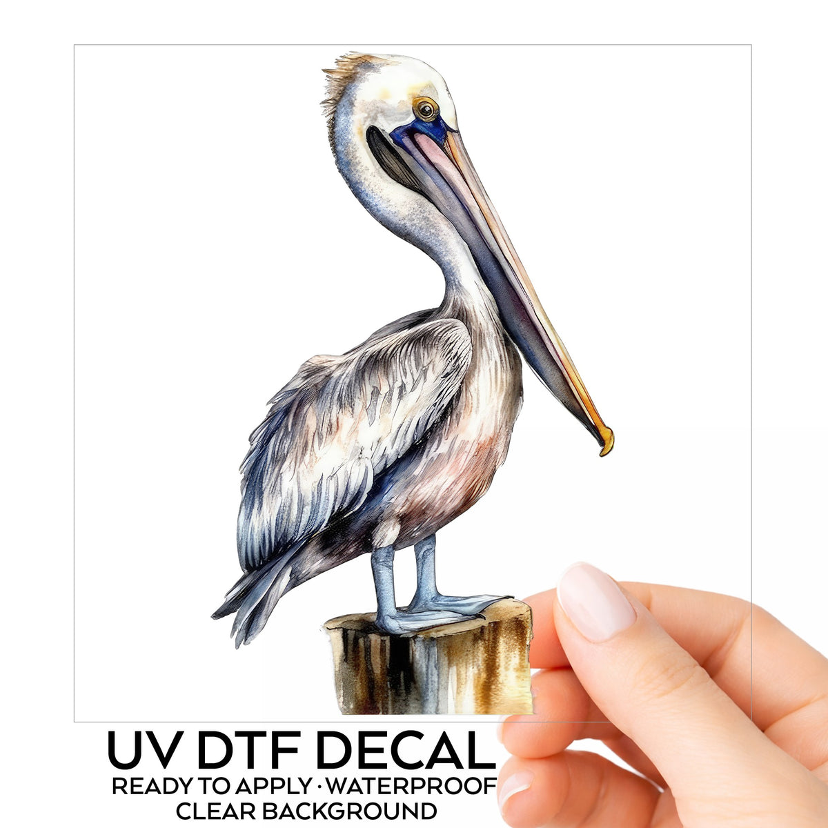Pelican On Wood Post UV DTF sticker