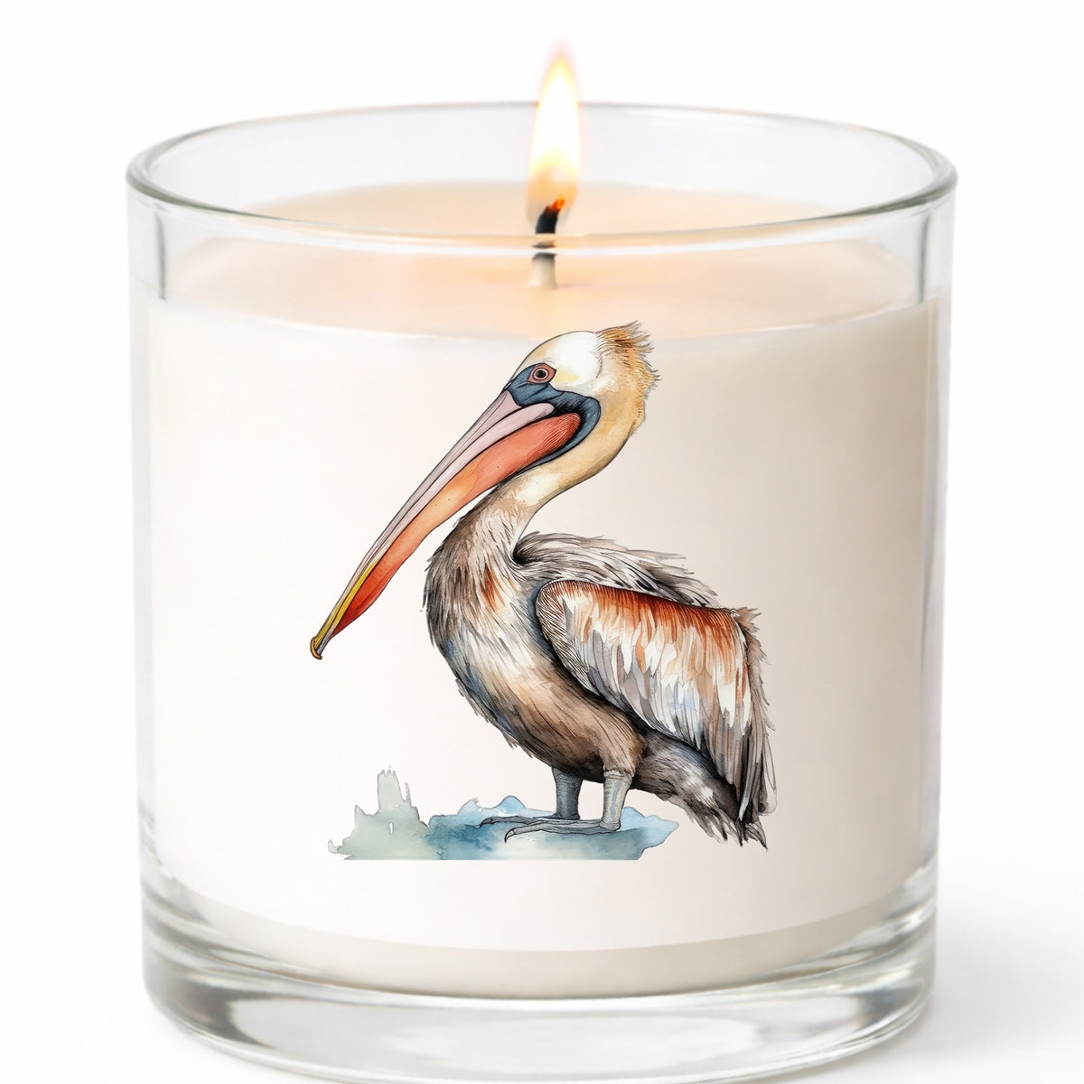 Rust Orange Pelican UV DTF sticker applied to a candle jar