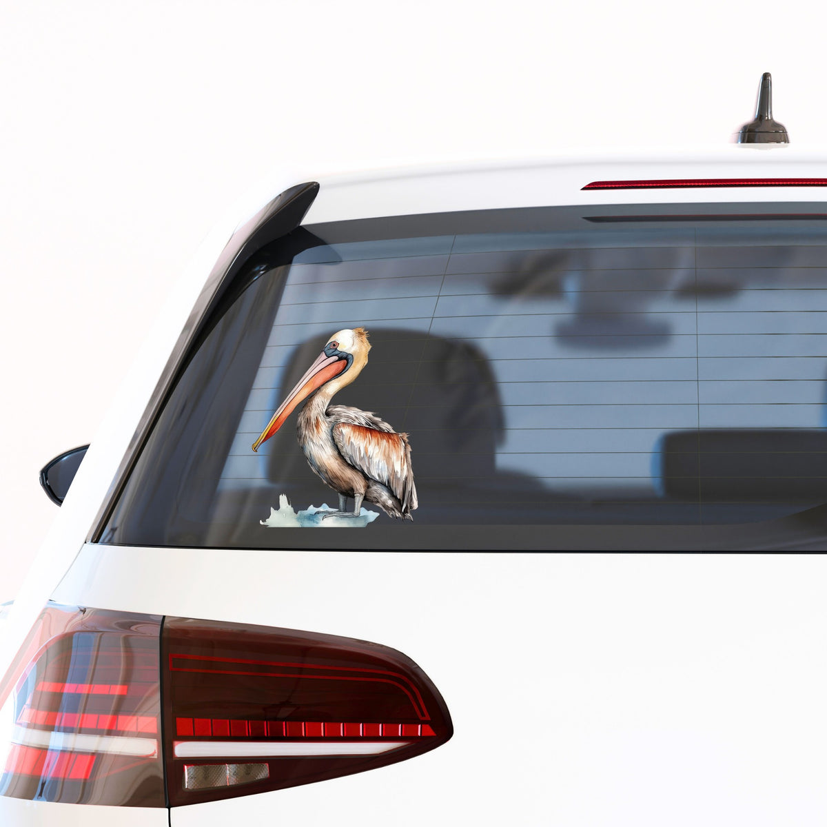 Rust Orange Pelican UV DTF sticker applied to a car window