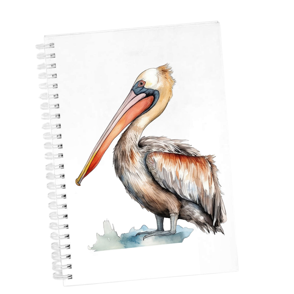 Rust Orange Pelican UV DTF sticker applied to a white journal