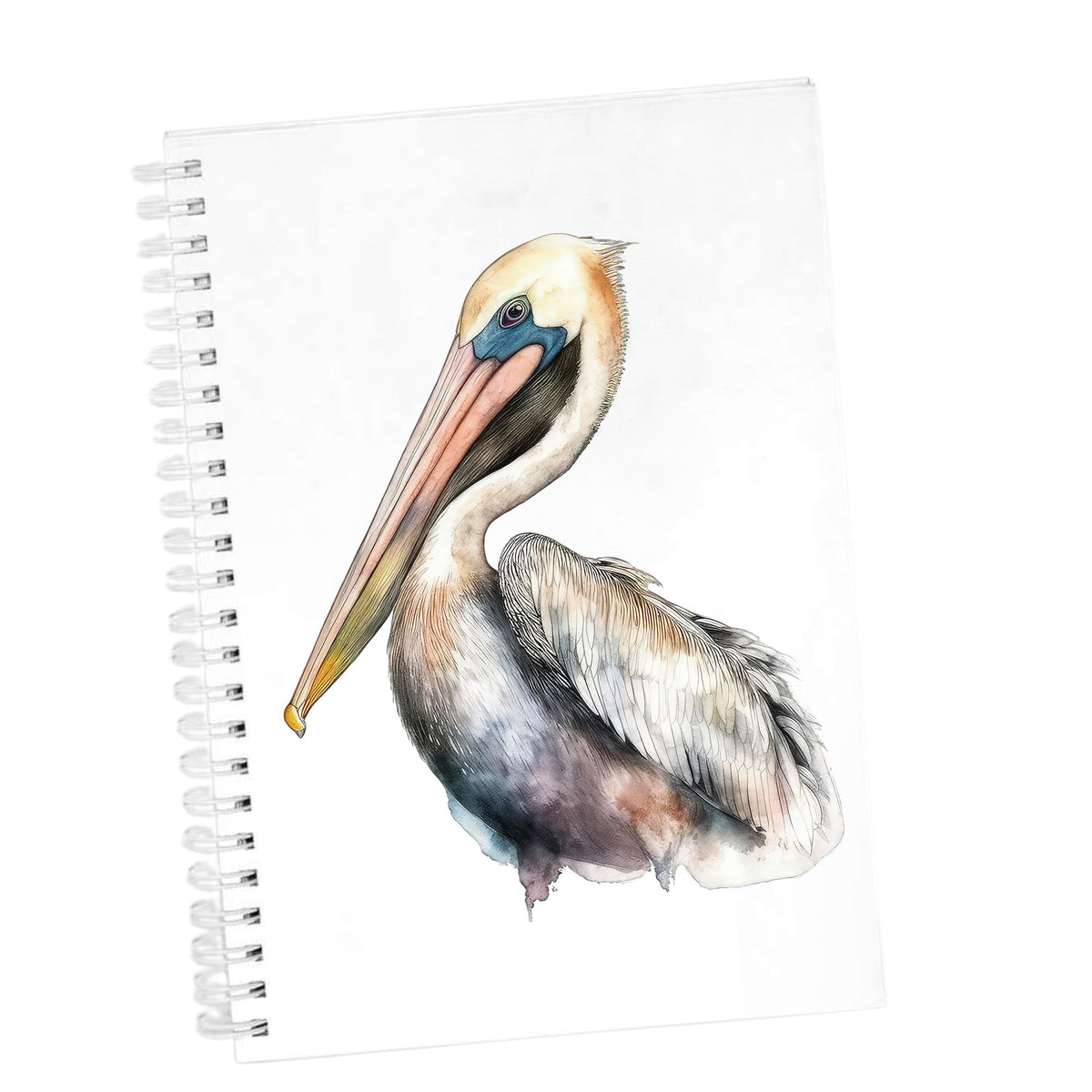 Standing Pelican UV DTF sticker applied to a white journal