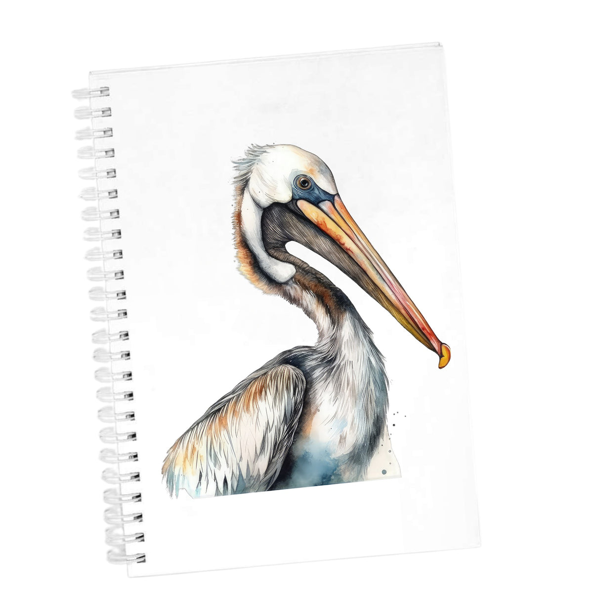 Pelican Head Close Up UV DTF sticker applied to a white journal