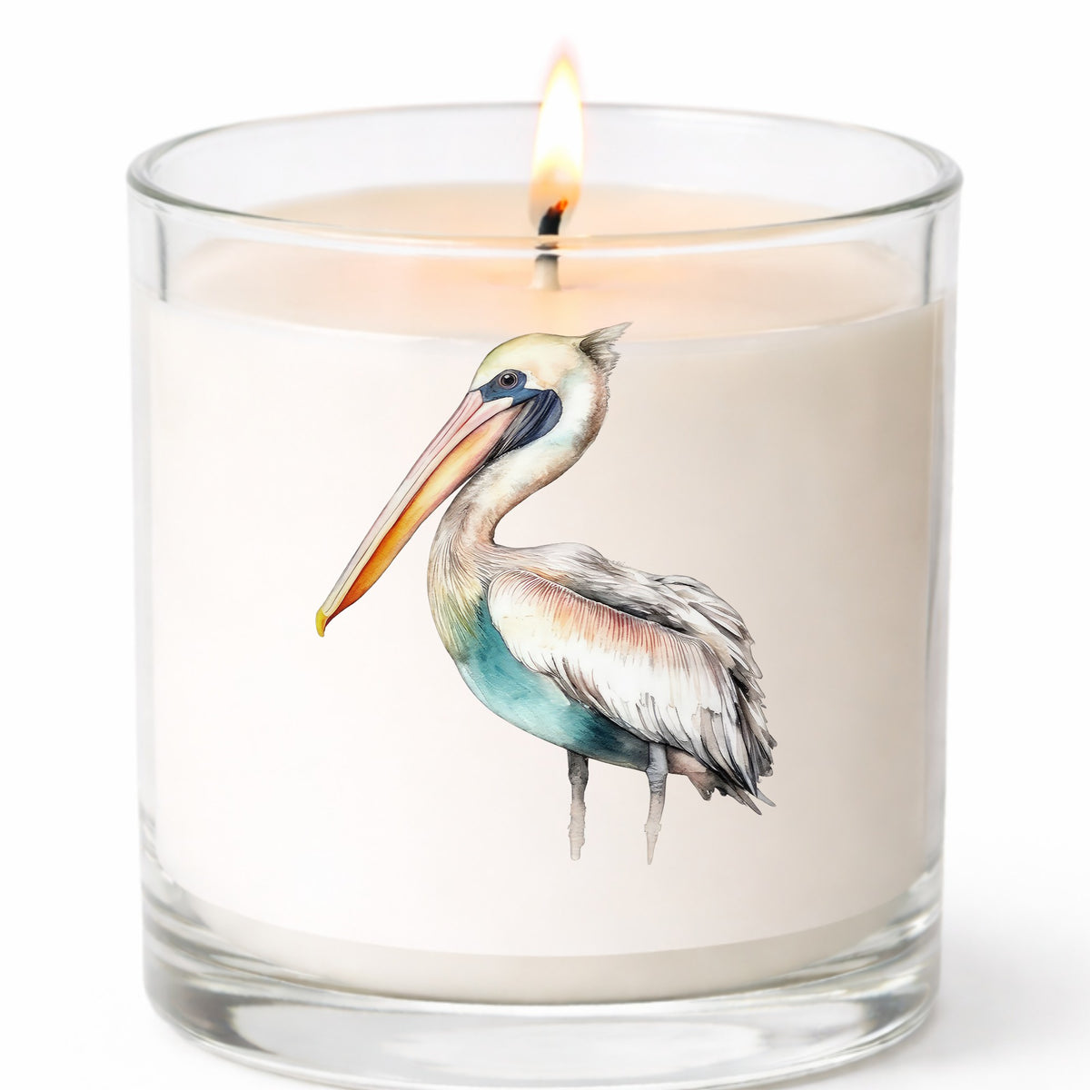 Turquoise Pelican UV DTF sticker applied to a candle jar