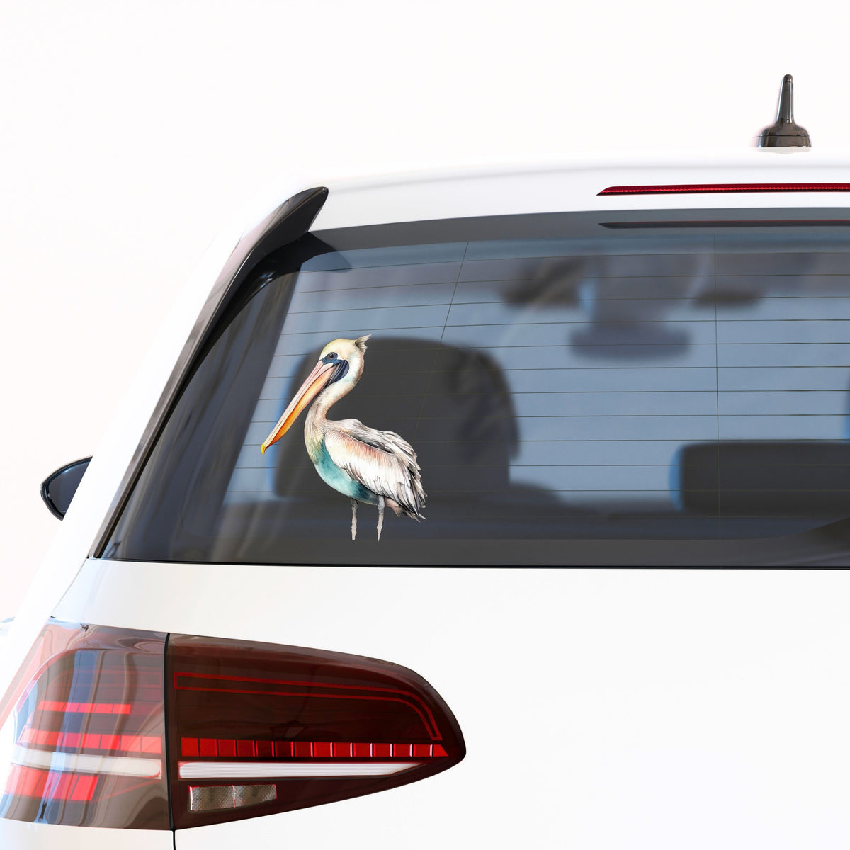 Turquoise Pelican UV DTF sticker applied to a car window