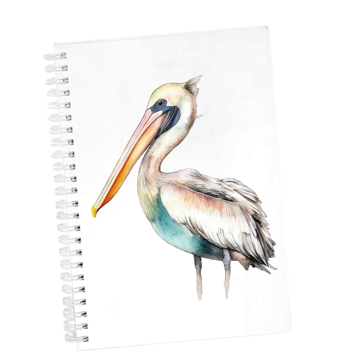Turquoise Pelican UV DTF sticker applied to a white journal