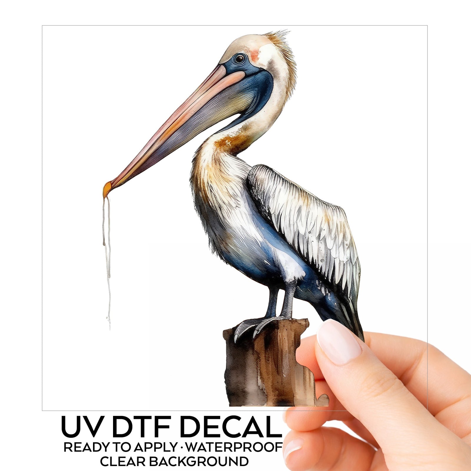 Pelican Perched On Piling UV DTF sticker