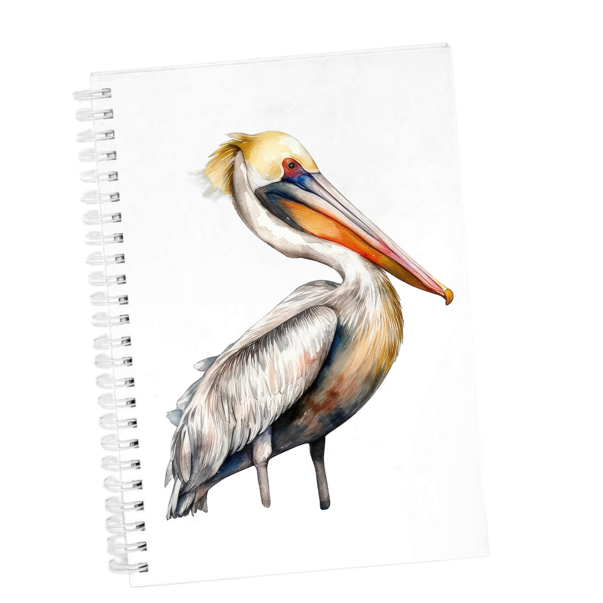 Yellow Crest Pelican UV DTF sticker applied to a white journal