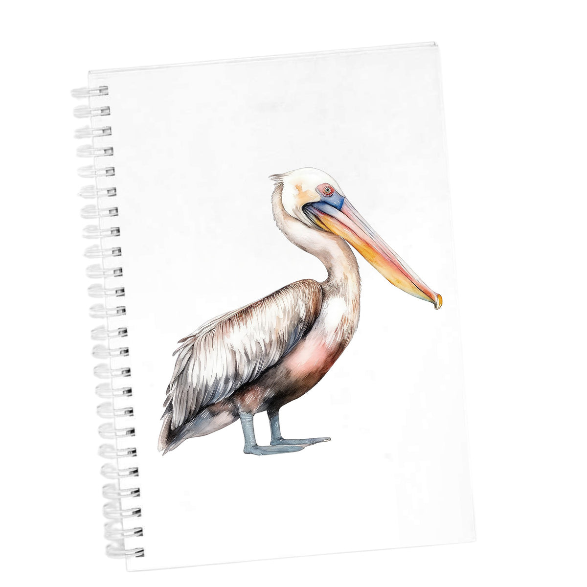Walking Pelican UV DTF sticker applied to a white journal