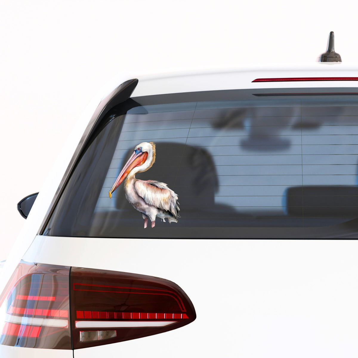 Brown Neck Pelican UV DTF sticker applied to a car window