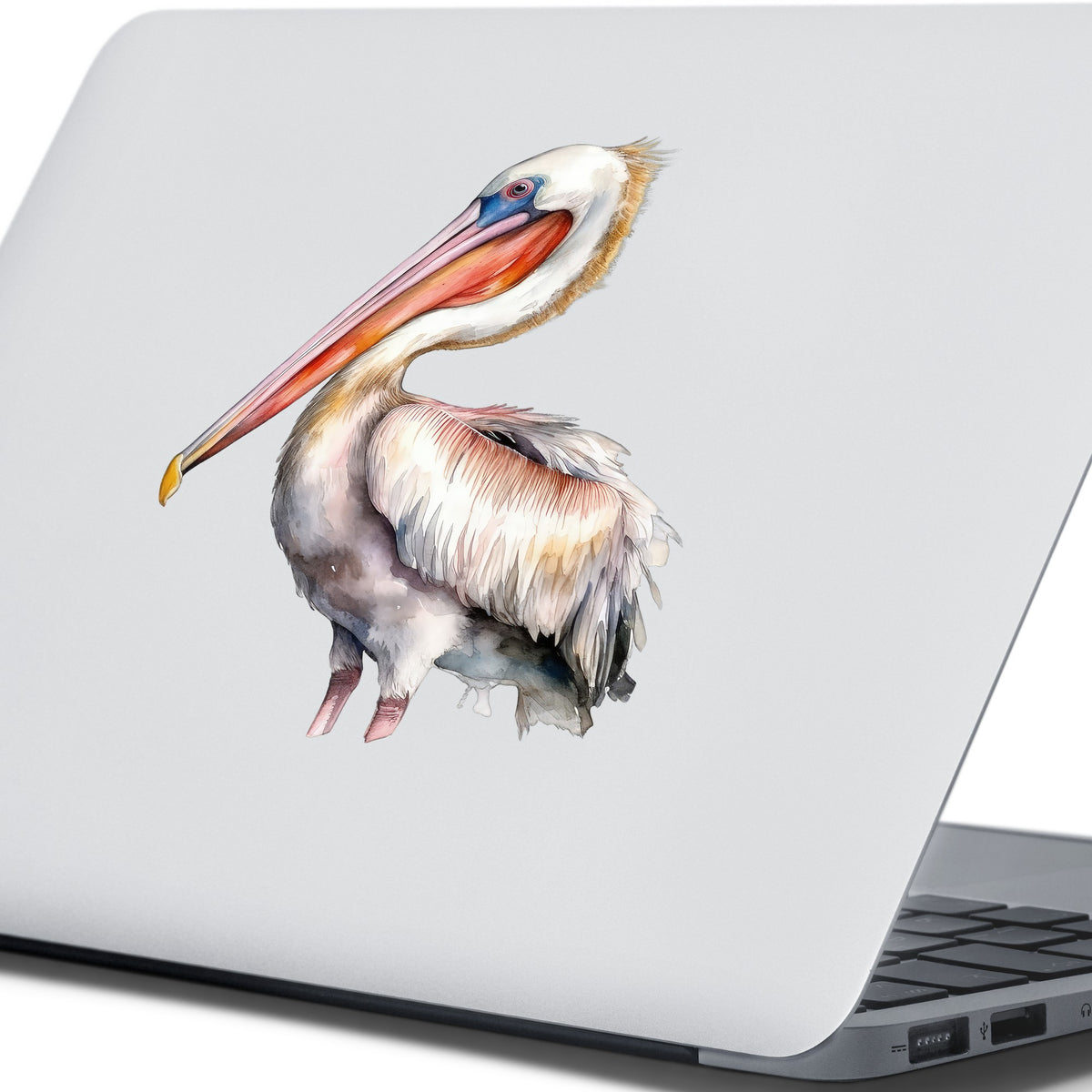 Brown Neck Pelican UV DTF sticker applied to a laptop