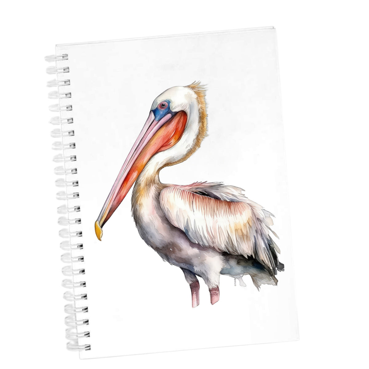 Brown Neck Pelican UV DTF sticker applied to a white journal