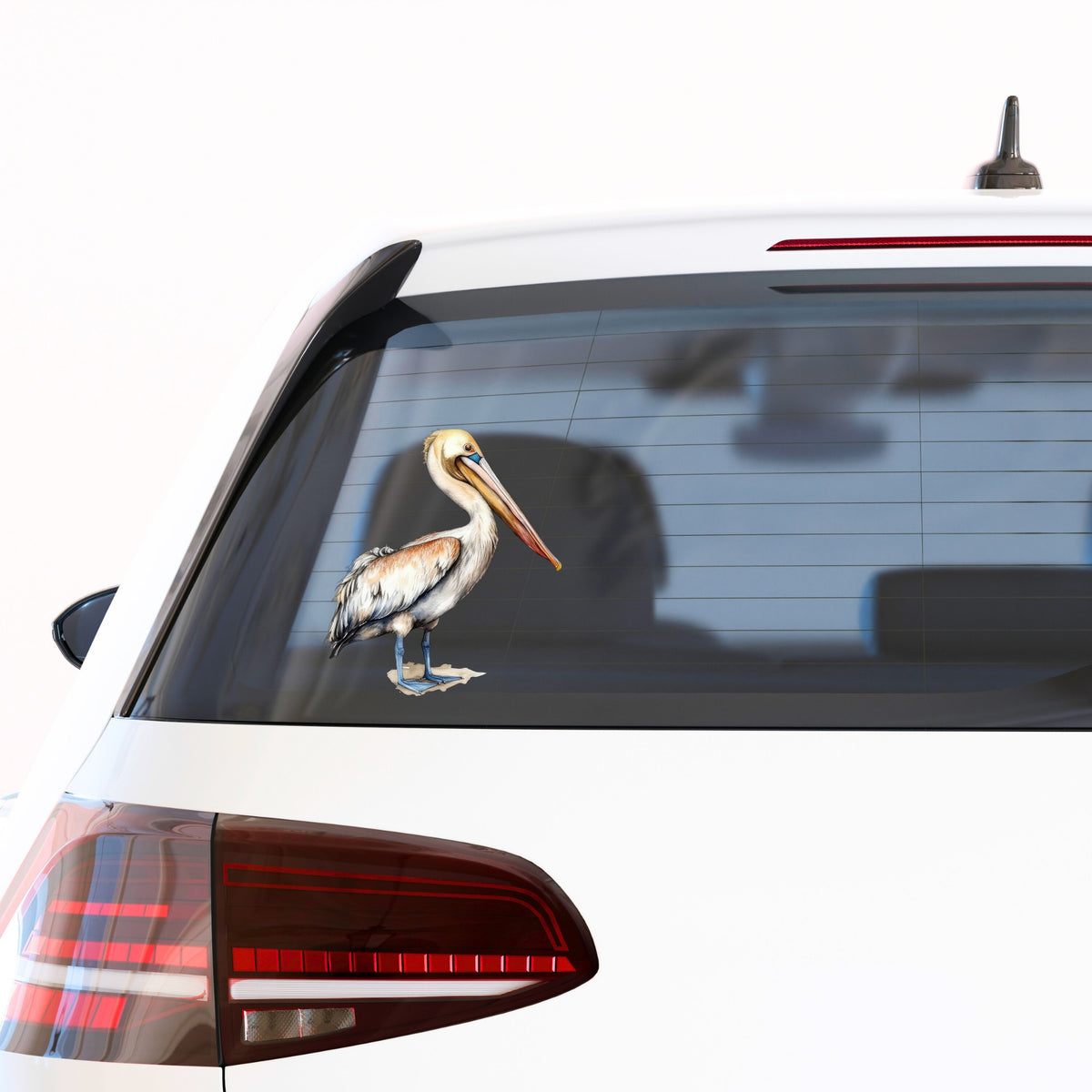 Rust Wing Pelican UV DTF sticker applied to a car window