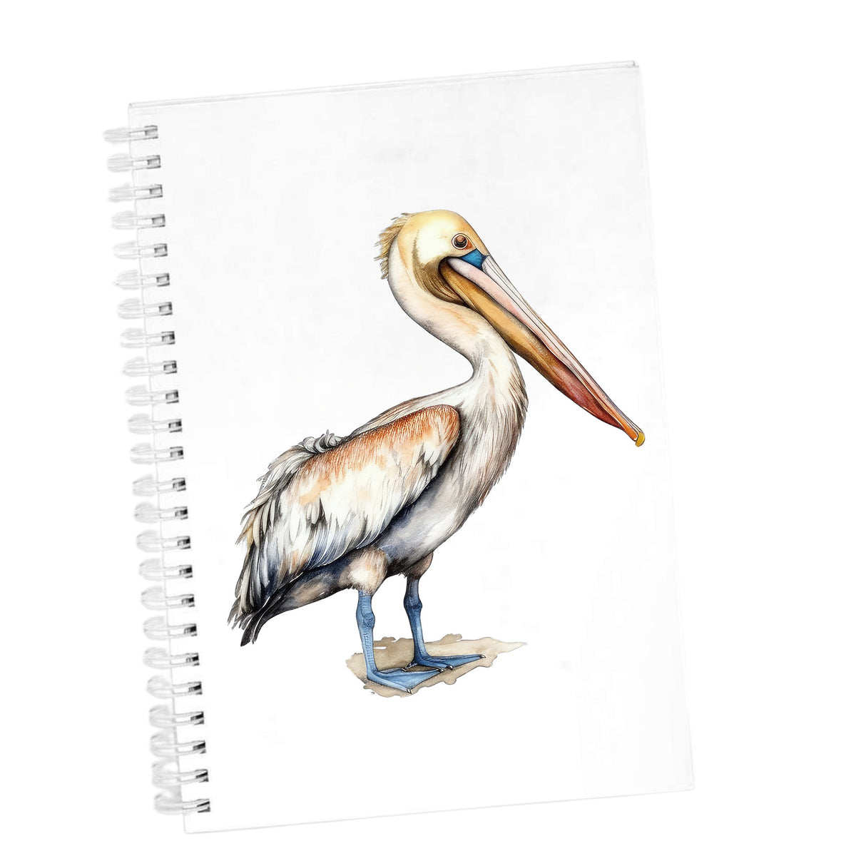 Rust Wing Pelican UV DTF sticker applied to a white journal