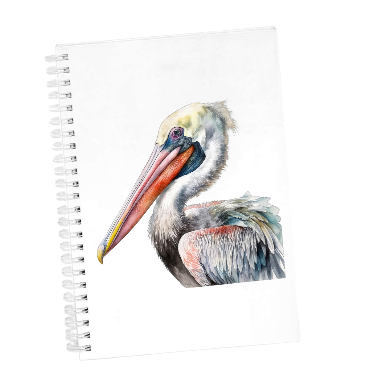 Pelican Portrait UV DTF sticker applied to a white journal