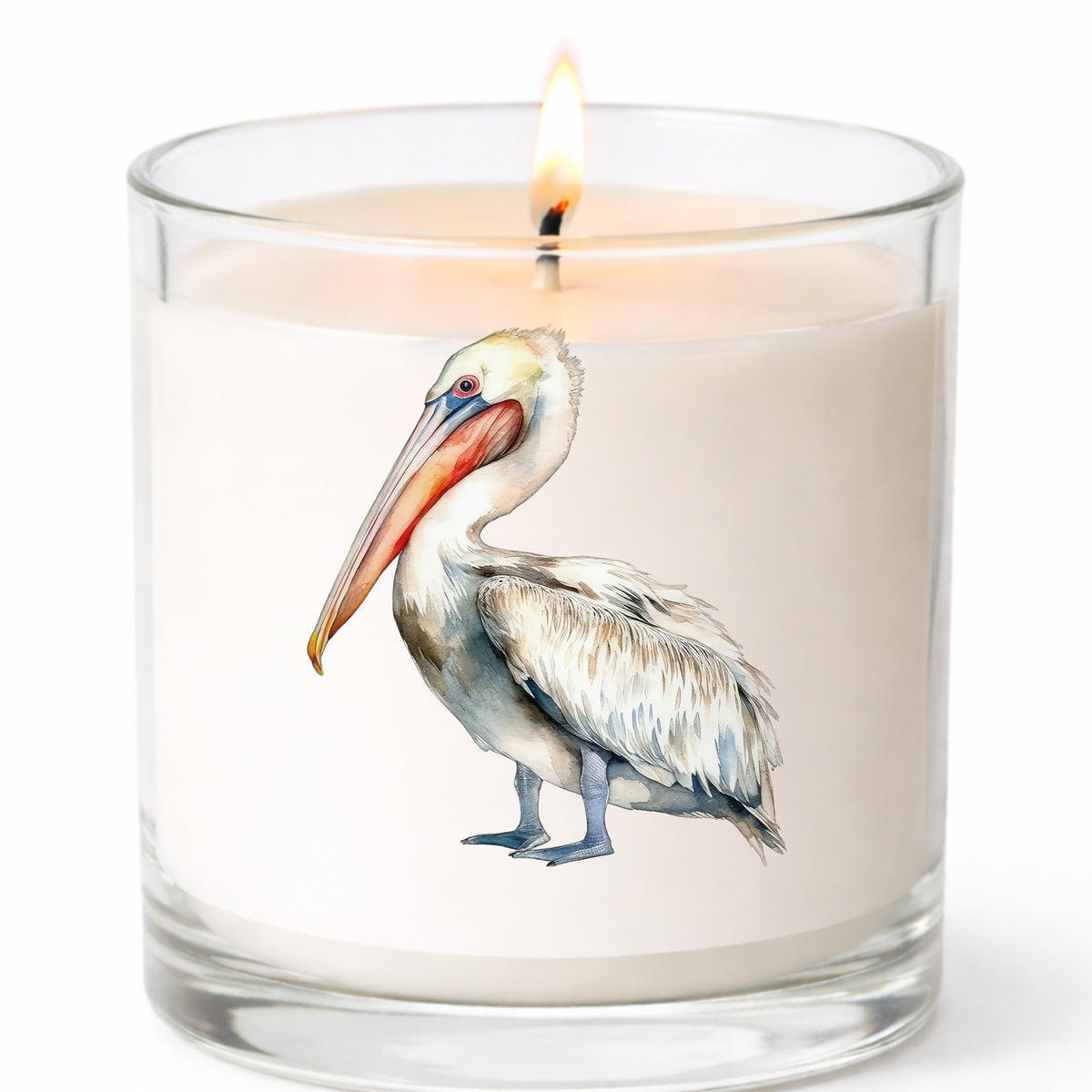 Cream And Orange Pelican UV DTF sticker applied to a candle jar