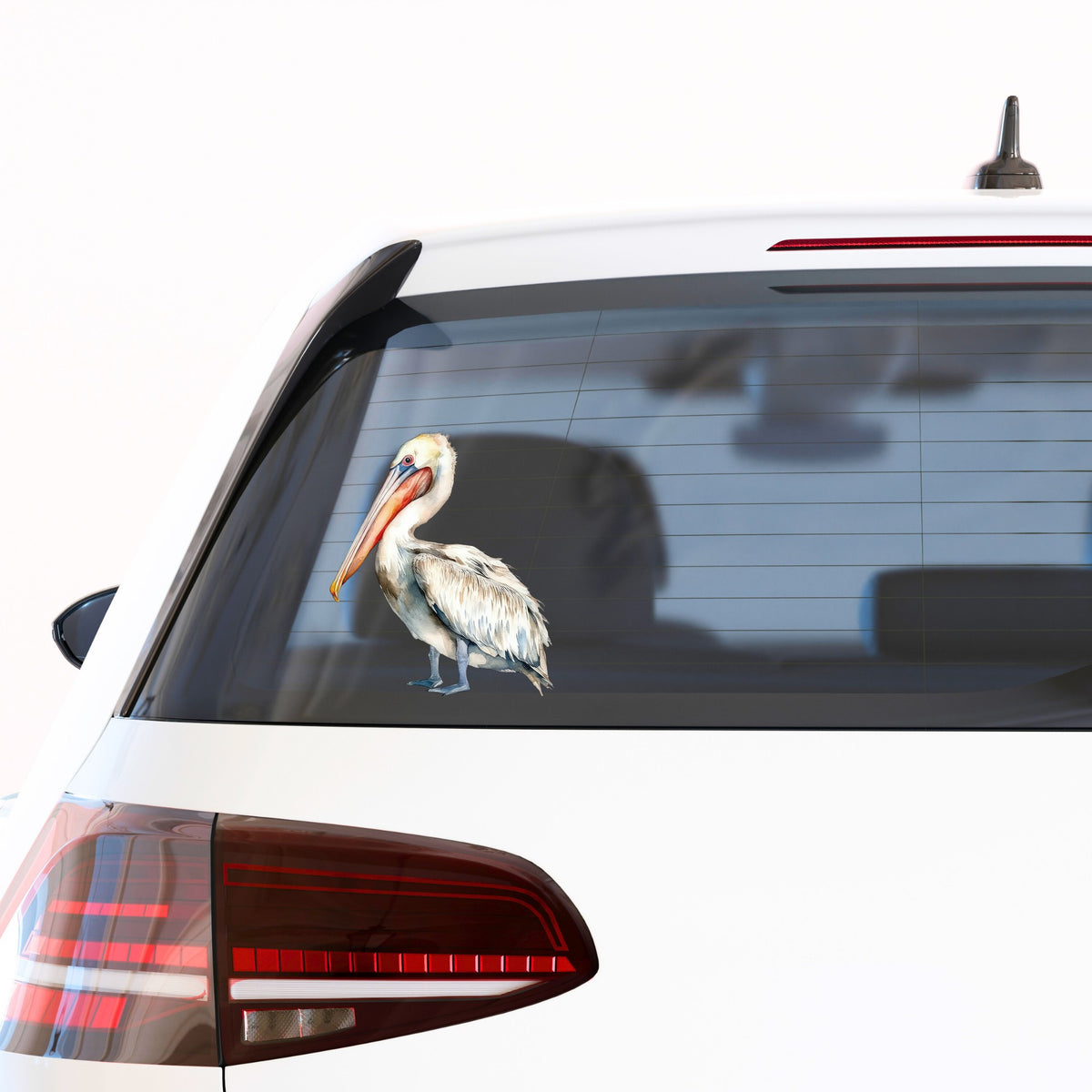 Cream And Orange Pelican UV DTF sticker applied to a car window