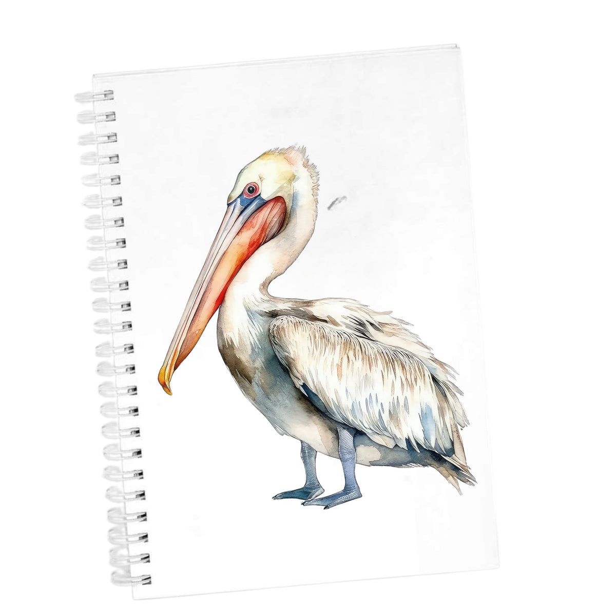 Cream And Orange Pelican UV DTF sticker applied to a white journal