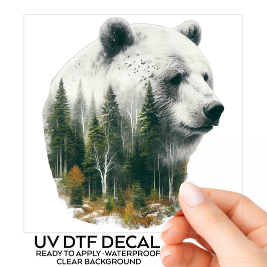 White Bear UV DTF sticker on its backing card, held in hand