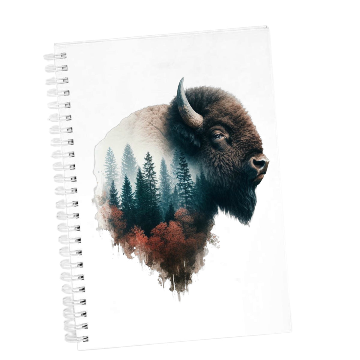 Buffalo Head UV DTF sticker applied to the cover of a white spiral journal