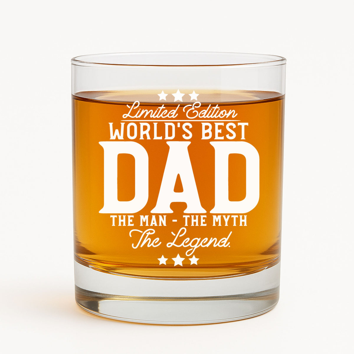 12 oz engraved World's Best Dad rocks glass on white background, ready for gifting
