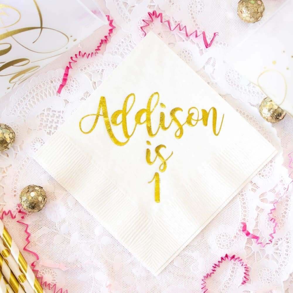 Happy First Birthday Napkins Pink &amp; Gold - Napkins