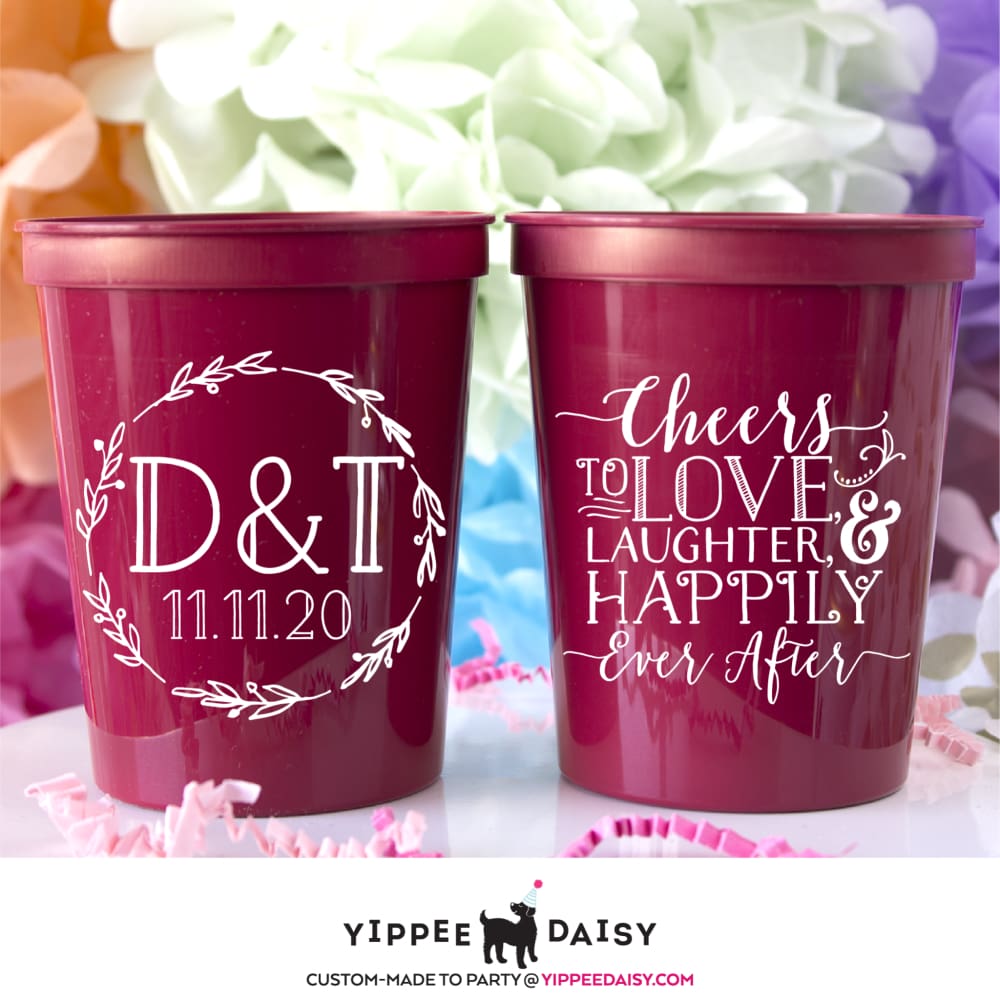 Cheers to Love Laughter and Happily Ever After Stadium Cups - Stadium Cup