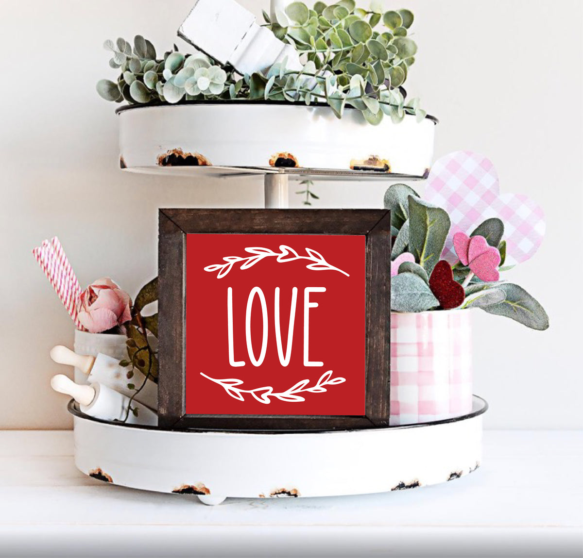 Red love sign for farmhouse kitchen